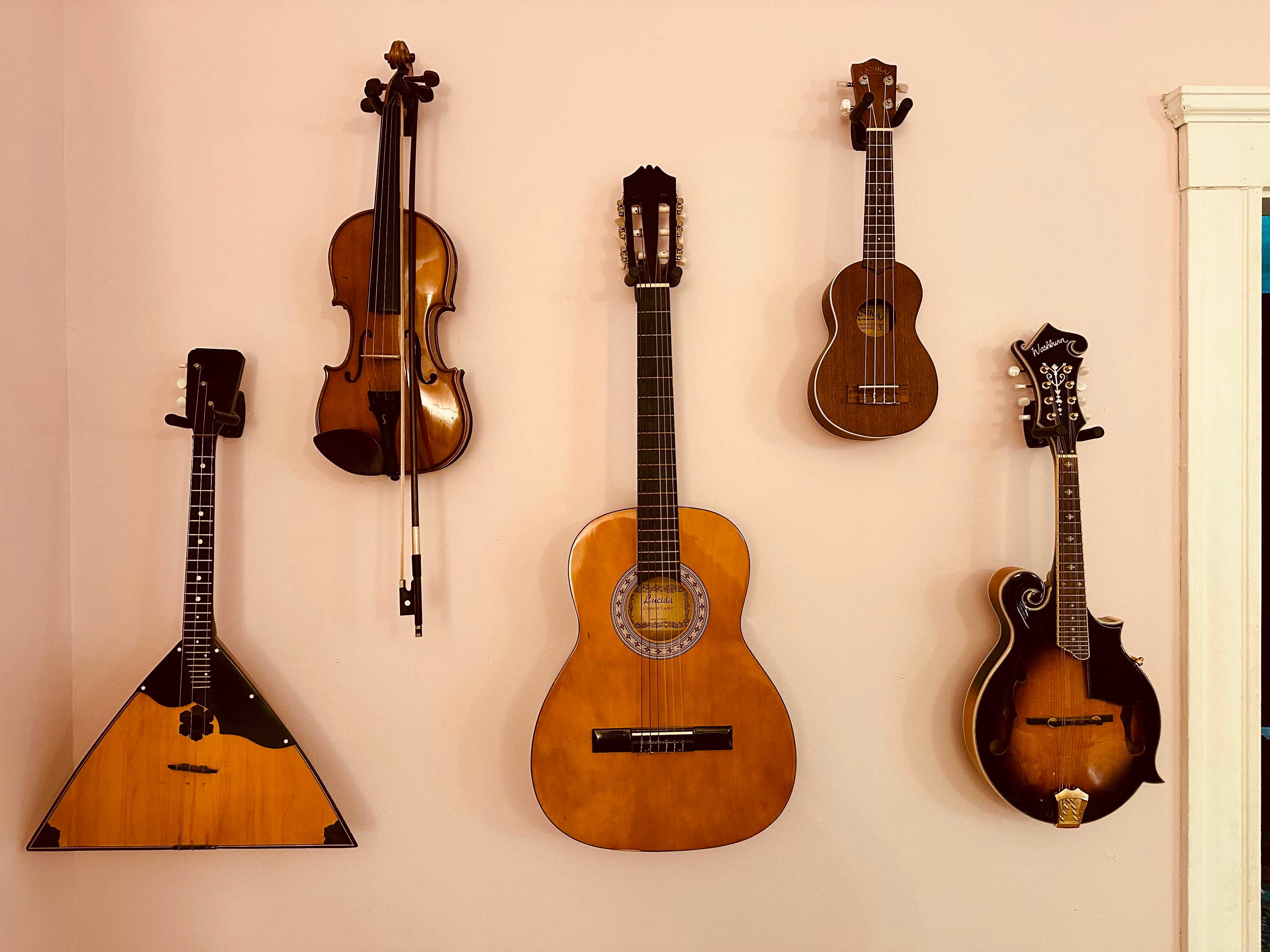 5 string instruments on the wall